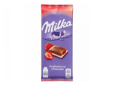 Шоколад Милка мол. клубника/сливки 85г