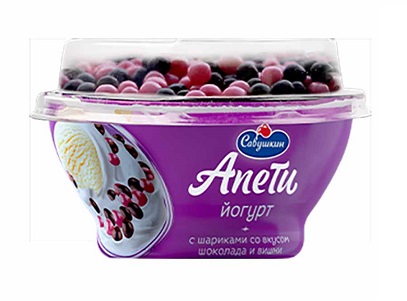 Йогурт Савушкин Апети 5% 105г пломбир с шариками шок/вишня БЗМЖ