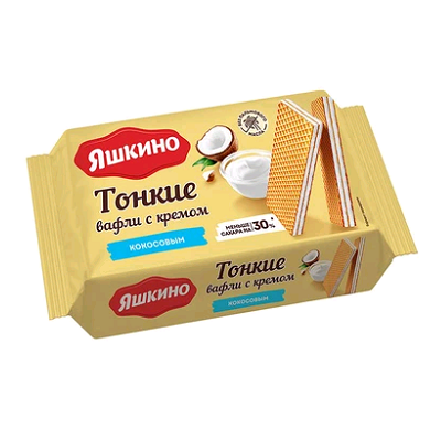 Вафли Яшкино тонкие с кокосовым кремом 144г