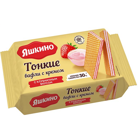 Вафли Яшкино тонкие с клубничным кремом 144г