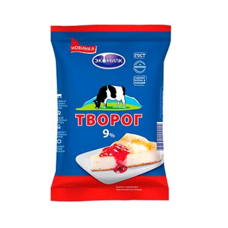 Творог Экомилк 9% 180г флоу-пак