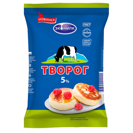 Творог Экомилк 5% 180г флоу-пак