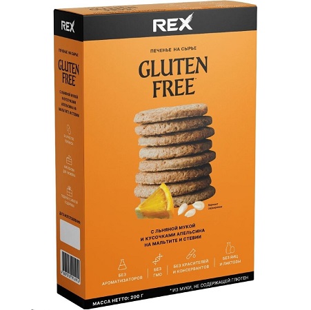 Печенье REX Protein без глютена с льняной мукой 200г апельсин