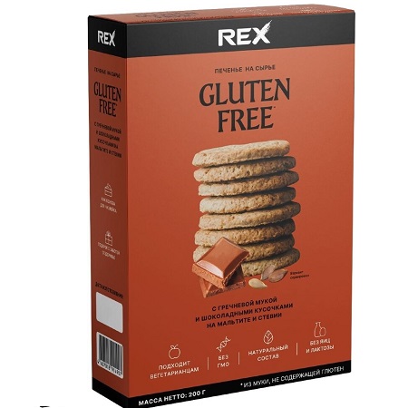 Печенье REX Protein без глютена с гречневой мукой 200г шоколад