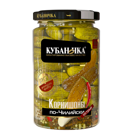 Огурчики Корнишоны Кубаночка по-Чилийски мар. 360г ст/б