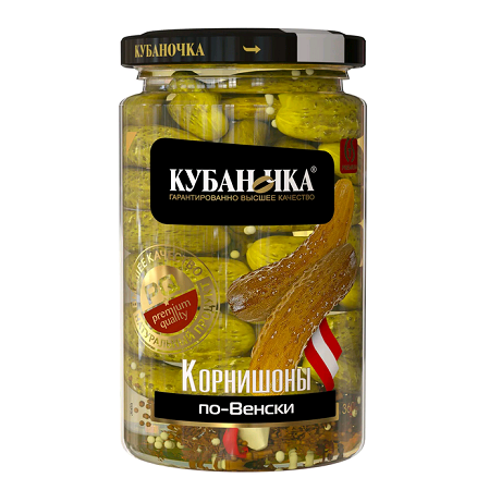 Огурчики Корнишоны Кубаночка по-Венски мар. 360г ст/б