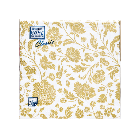 Салфетки Antella Art Bouquet 33*33см 3сл 20шт анжелика золото на белом