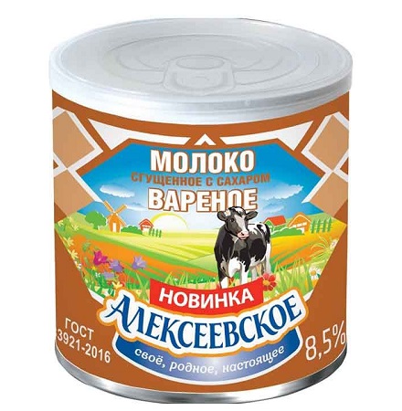 Молоко сгущенное «Алексеевское» вареное с сахаром 8.5% БЗМЖ, 360 г