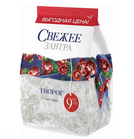 Творог Свежее Завтра 9% 400г пакет БЗМЖ