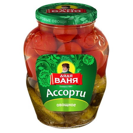 Ассорти овощное Дядя Ваня огурцы/томаты мар. 1,8кг ст/б