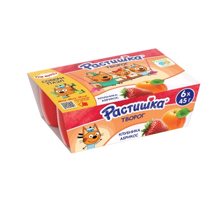 Творог Растишка 3,5% 6х45г клубн./абрикос БЗМЖ