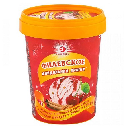 Мороженое Филевское Миндальная вишня 550г ведро