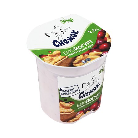 Биойогурт Снежок 2,5% 120г стакан клюква/грец.орех