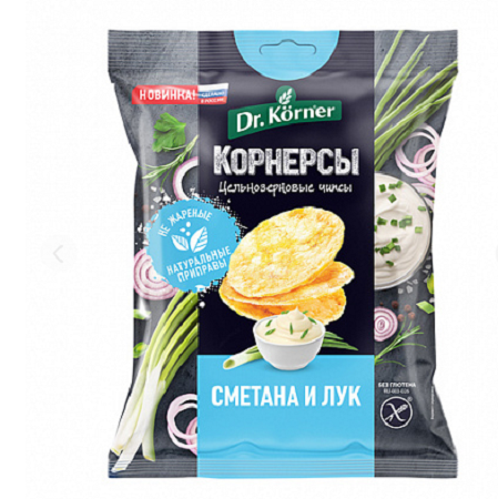 Чипсы Dr.Korner кукурузно-рис. сметана/зел.лук 50г