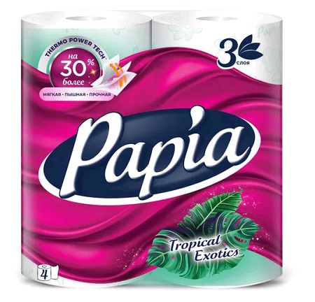 Бумага туалетная Papia тропическая экзотика 3-сл 4шт