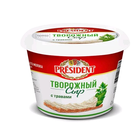 Сыр творожный Президент с травами 54% 140г