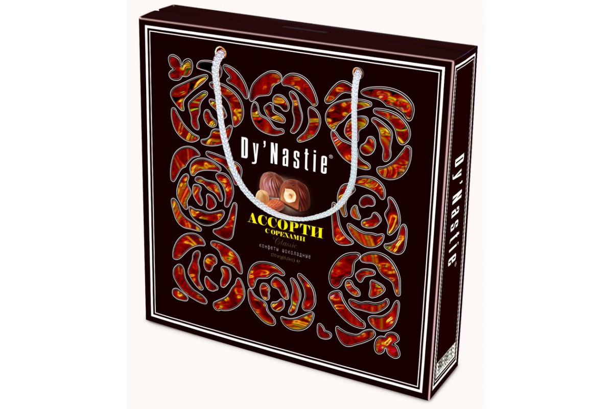 Конфеты Dy'Nastie Ассорти Классик с орехами (корич.) 170г подар.сумка