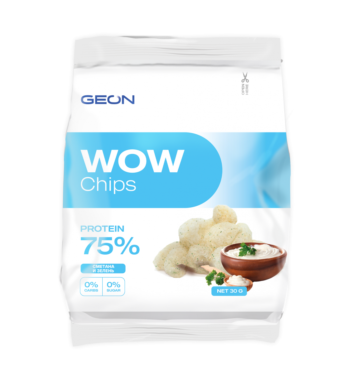 Чипсы протеиновые GEON WOW CHIPS сметана с зеленью 75% белка 30г