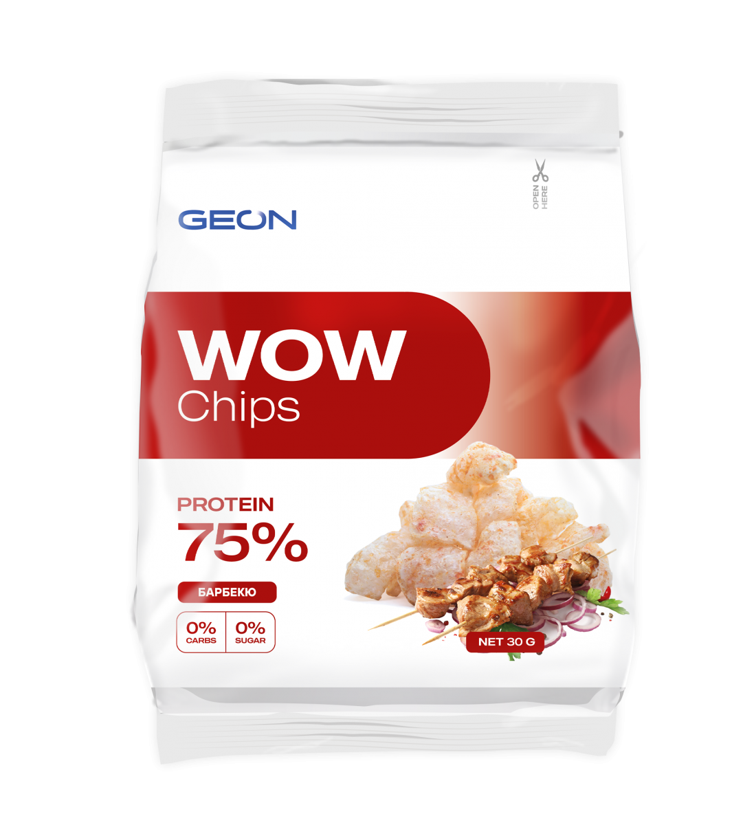 Чипсы протеиновые GEON WOW CHIPS барбекю 75% белка 30г