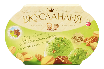 Мороженое Вкусландия фисташк. с миндалем 450г ванна БЗМЖ