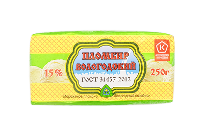 Мороженое Вологодский пломбир 250г брикет БЗМЖ