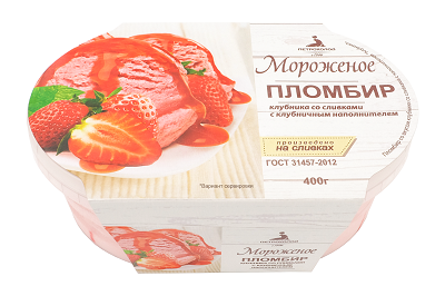 Мороженое ПХ Пломбир Клубника со сливками 400г ванна БЗМЖ