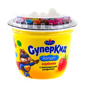 Йогурт СуперКид 2% 103г клубника/конфеты БЗМЖ