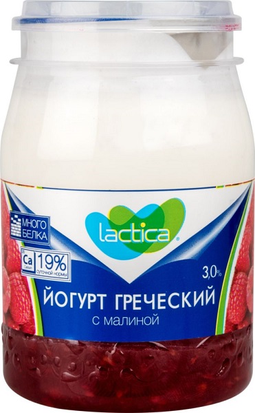 Йогурт Лактика Греческий 2-сл. с малиной  3% 190г