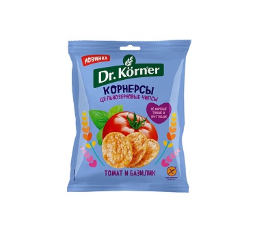 Чипсы Dr.Korner цельнозерн. кукурузно-рис. с томатом и базиликом 50г