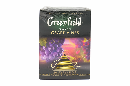 Гринфилд виноград в пирамидках. Чай Гринфилд в пирамидках с виноградом. Гринфилд грейп Вайнс. Чай черн пак Гринфилд 20пак*1,8г пирамидки грейп Вайнс.