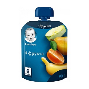 Пюре Гербер 4 фрукта 90г доз.