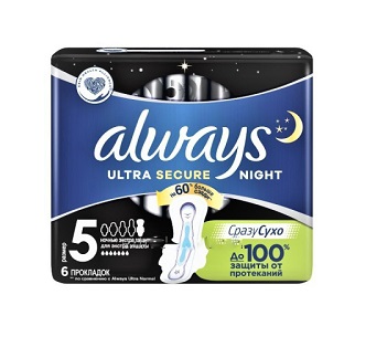 Прокладки Always Ultra Secure Night арома 6шт