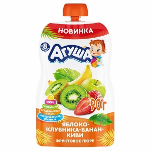 Пюре Агуша яблоко/банан/клубника/киви 90г доз.
