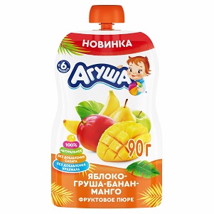 Пюре Агуша яблоко/груша/банан/манго 90г доз.